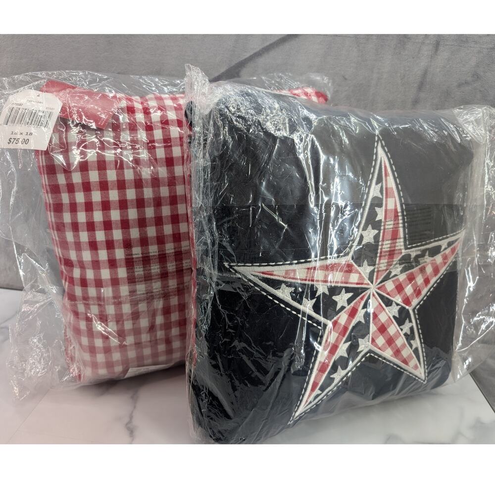 Set of 4th of July pillows Star checker back patriotic America freedom 18x18